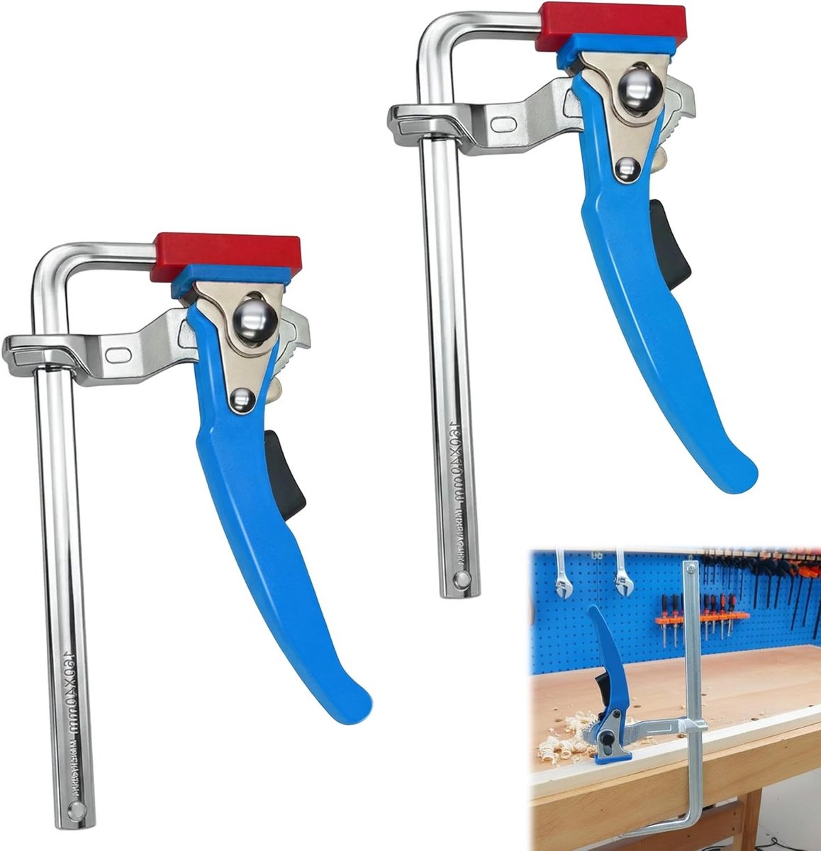 Schoenbekklemmen voor geleiderails, 160 x 60 mm: 2 stuks, staal, tafelbevestiging voor slijpen en zagen met hoge capaciteit en diepte