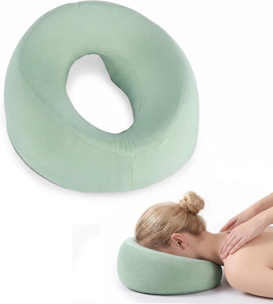 SnelShoppen - Face Down Pillow Groen, Massage Hoofdkussen met Gat, Zacht Geheugenschuim Kussen voor Beautysalon Spa of Kantoor, Comfortabel en Onderst