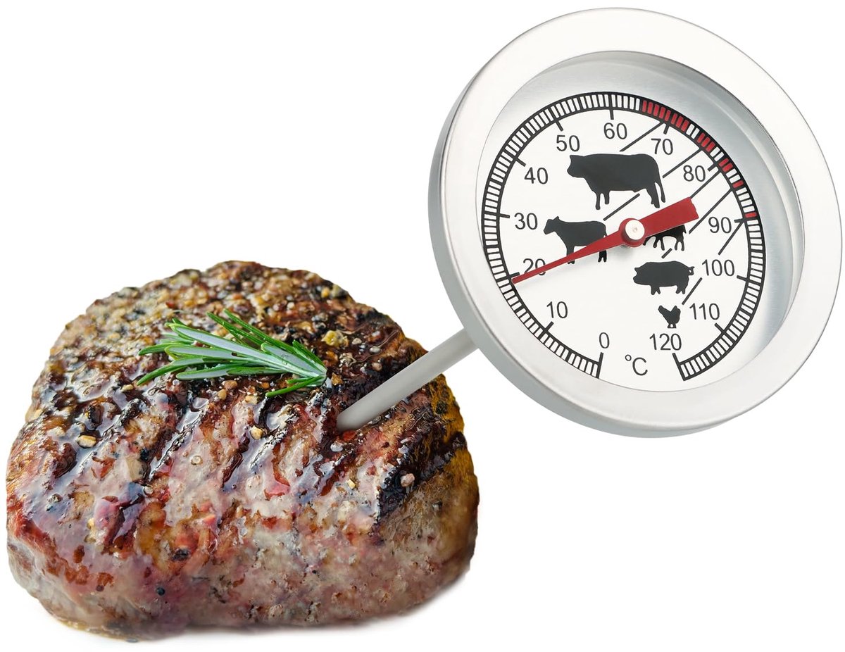 SnelShoppen - RVS Vlees Thermometer - Analoge Roast Thermometer tot 120°C - Grill Thermometer voor Vlees - 10 cm - Perfect voor Gevogelte, Varkensvlee