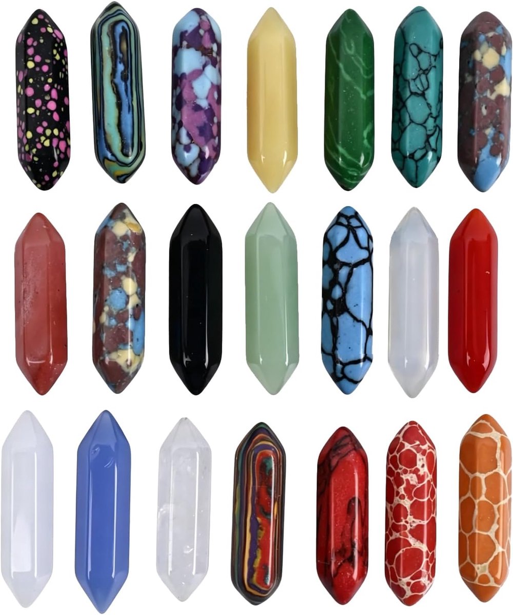 SnelShoppen - 20 Stuks Healing Crystals Set, Hexagonale Kristallen Punten, Natuurstenen voor Meditatie, Reiki, Chakra Balans en Home Decor
