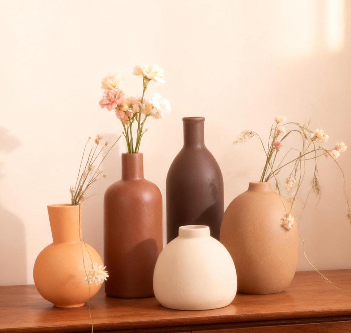 Keramische Vazen Set van 5 - Minimalistische Decoratie - Unieke Ontwerpen - Perfect voor Pampasgras