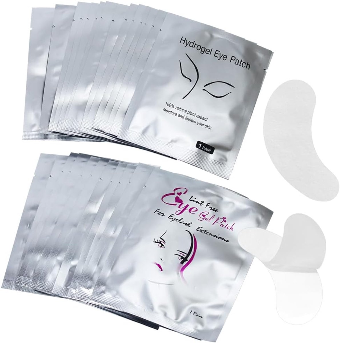 SnelShoppen - 100 Pairs Onder Oog Patches, Wimper Pads voor Wimperextensions, Zilver, Geschikt voor Wimperlifting, Individueel Verpakt, Gebruiksvriend