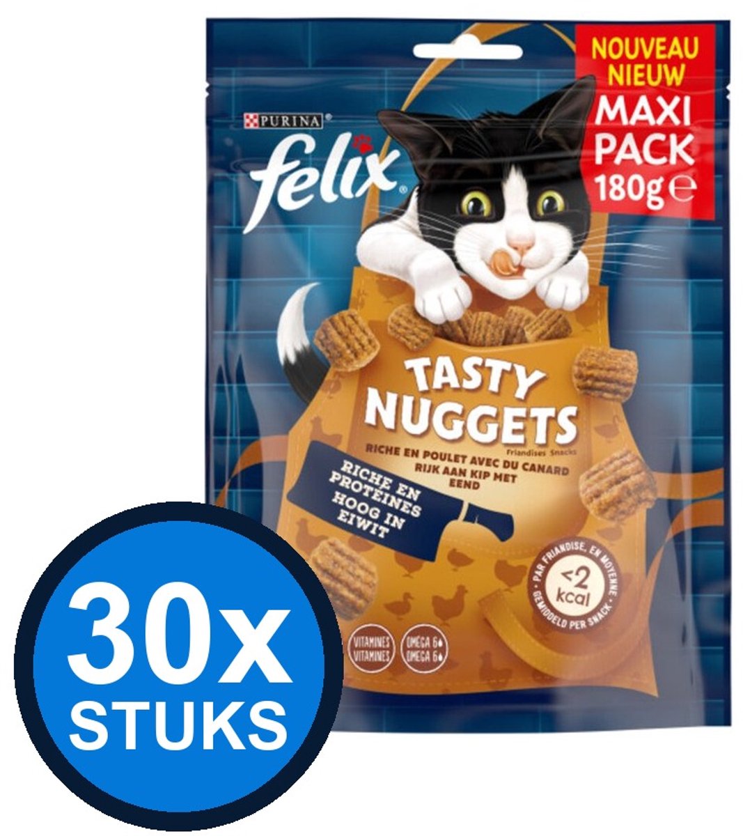 30x Felix - Tasty Nuggets Kip & Eend - Kattenvoer Snacks - 180 g