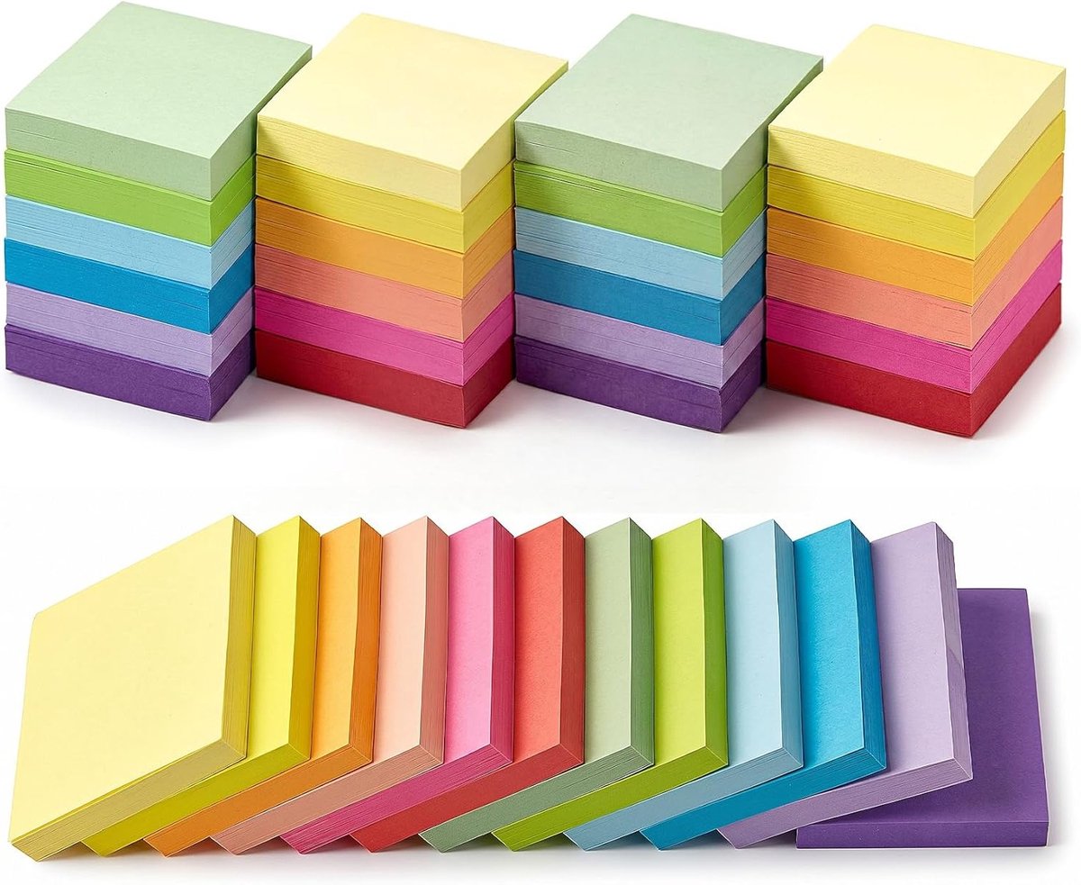 2400 Mini Notities in 12 Levendige Kleuren, Zelfklevende Notitieblokken 50 x 38 mm, Perfect voor Thuis, Kantoor en School, 100 Vel per Blok, Super Plakbaar