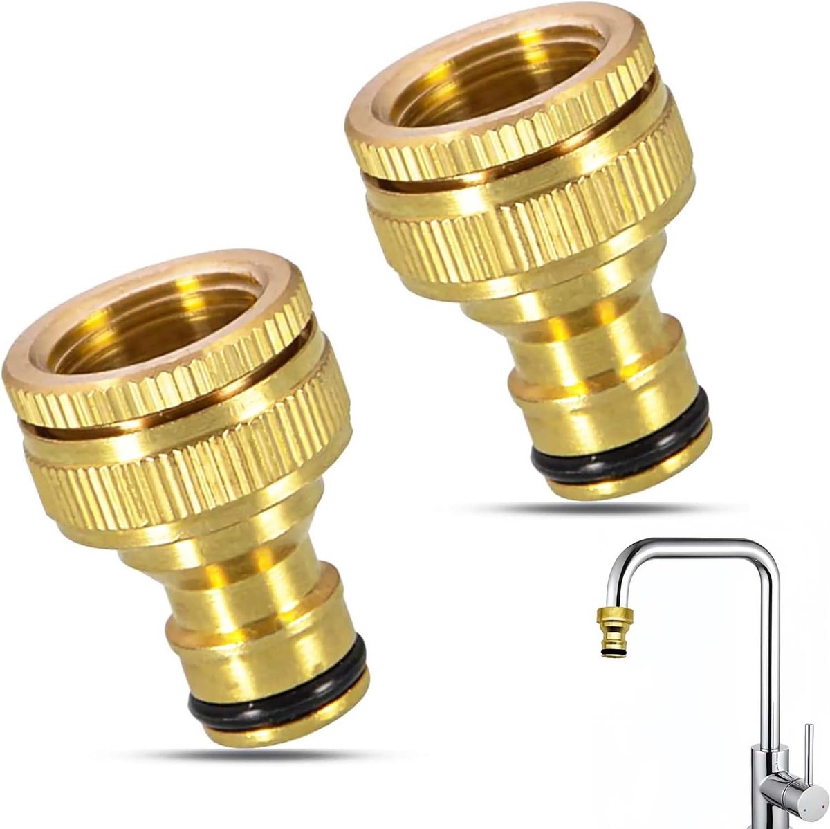 SnelShoppen - Set van 2 Universele Kraanconnectoren voor Mengkraan, Tuinslangadapter, Snelle Aansluiting, Gouden Kleur, Hoogwaardige Kwaliteit voor Tu