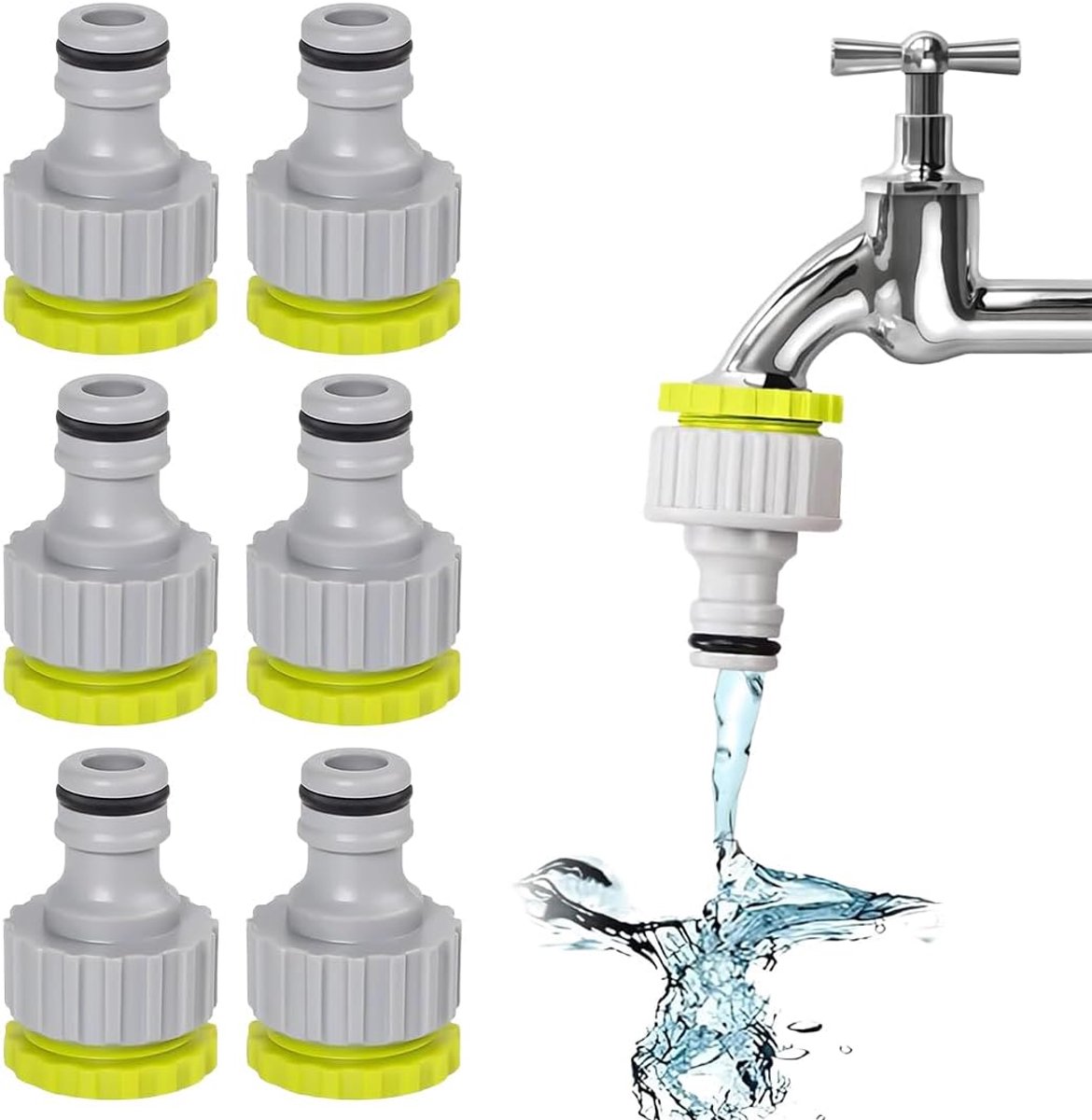 SnelShoppen - 6-delige Tuinslang Aansluitadapter, 1/2 inch en 3/4 inch, 2-in-1 Kraanaansluiting, Tuin Slang Connector voor Auto Wassen en Tuin Irrigat