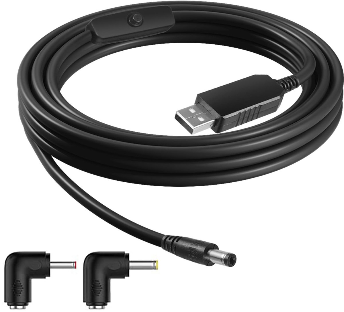 USB-A naar 12V DC 5521 netsnoer met aan-/uitschakelaar – stap-up-converterkabel voor baby-automonitoren, achteruitrijcamera's en draagbare apparaten, 2 m lengte, ideaal voor auto-accessoires en elektronica