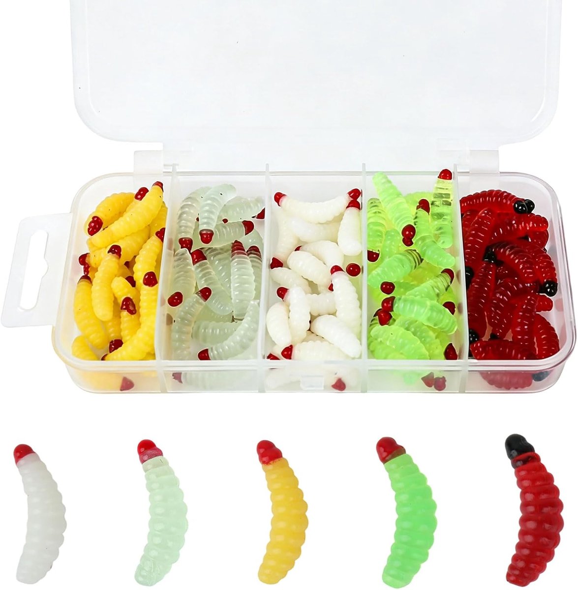 SnelShoppen - 100pcs Soft Lures voor Zeeforel en Snoek, PVC Imitatie Maden, Duurzame Vissersaas voor Jig Heads, Perfect voor Zeevisserij