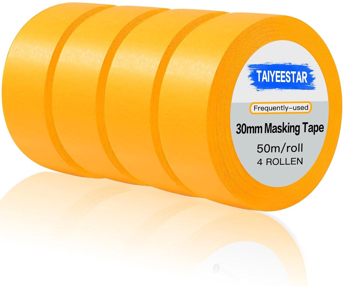 SnelShoppen - 4 Rollen Schilderstape 30mm x 50m Goud Maskingtape voor Schilderwerk, Zelfklevend, Hoge Kwaliteit, Perfect voor Decoratie en Klussen