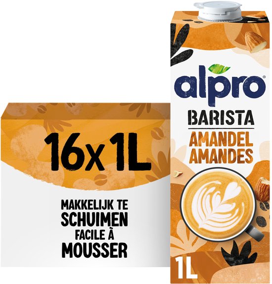 Alpro Barista Amandel - Plantaardige Amandelmelk - Geschikt voor Koffie - Lactosevrij - 16 x 1L