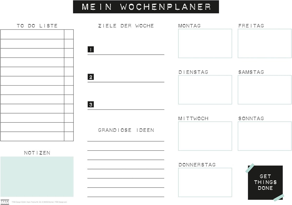 SnelShoppen - Set van 2 TYSK Design Desktop A3 Notepads - Mint Kleur - Weekplanner en To-Do Lijst - Hoogwaardige 90g Papier - Perfect voor Thuis en Ka