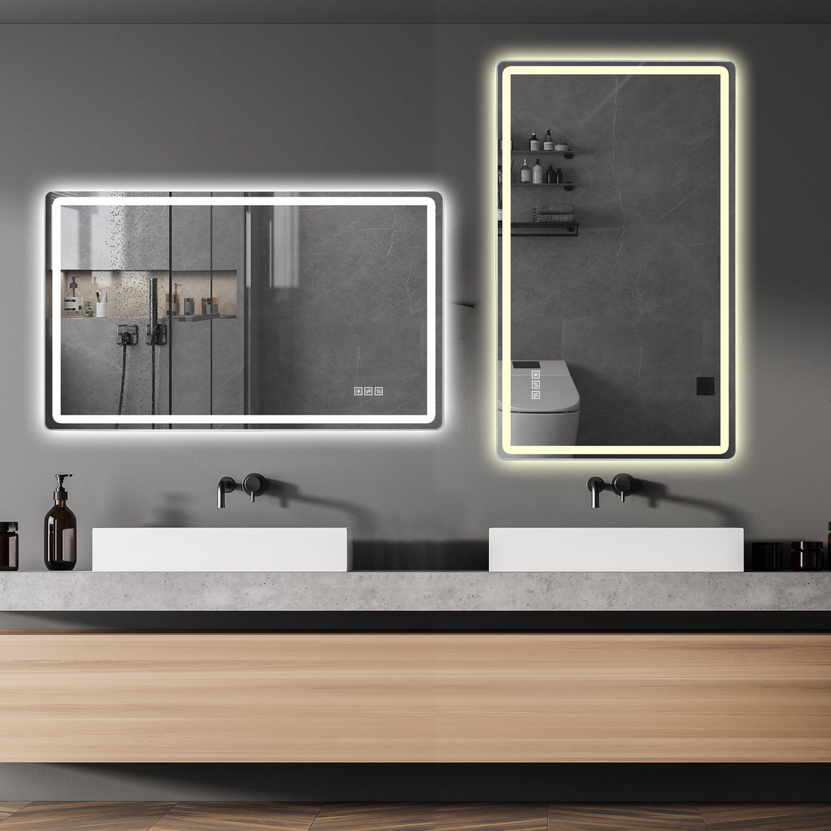 MIVRAY Badkamerspiegel – 60x120 cm – Frameloos LED Ontwerp – Glas en Metaal – Zilver – Wandmontage met Anti Condens en Dimbaar Licht
