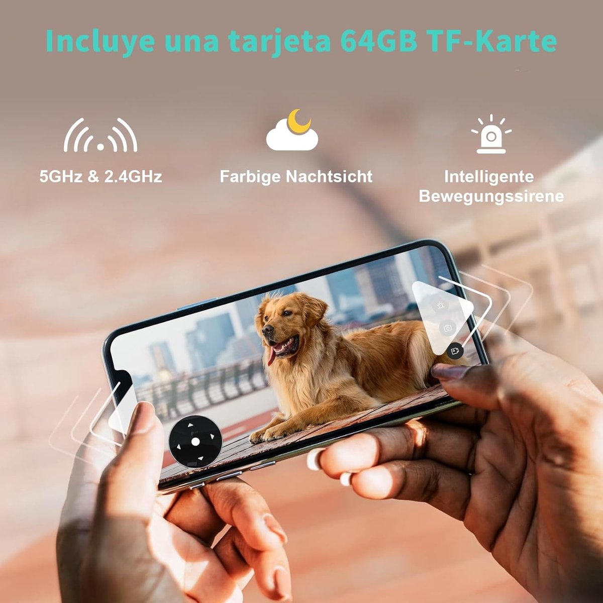 SnelShoppen - Indoor Beveiligingscamera 3K Wifi Rotatable met Nachtzicht en 64G TF Kaart - Slimme Camera voor Thuisbeveiliging, Bewaking, en Kinderen