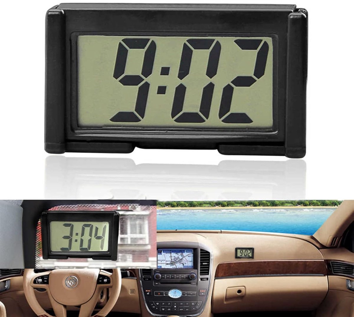 SnelShoppen - Universele Auto LCD Digitale Klok - Draagbare Elektronische Klok met Verlichte LED, Groot LCD Display, Zwart, Voor Auto, Camping en Thui