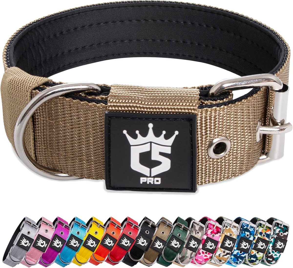 SnelShoppen - Tactische Hondenhalsband Dikke Hondenhalsband met Metalen Gesp Verstelbare Basis Halsbanden voor Honden Geschikt voor Halsomtrek 48-55cm