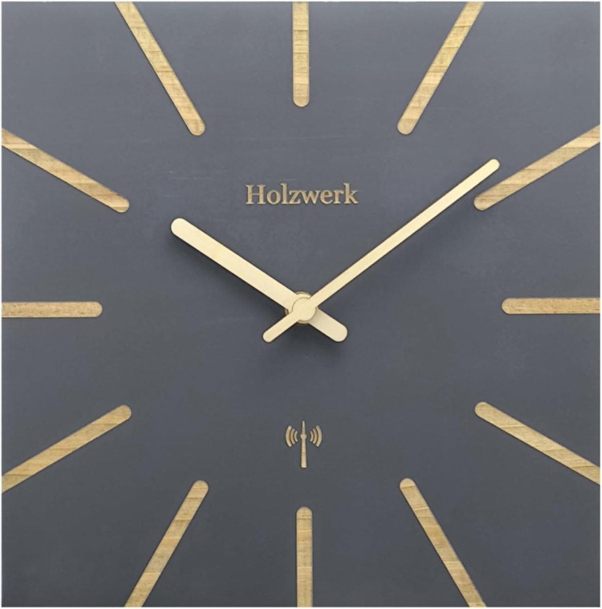 SnelShoppen - Vintage Houten Wandklok 25 cm - Radiogestuurd, Geluidloos, Grijs, Handgemaakt, Elegant Design voor Woonkamer, Keuken en Slaapkamer