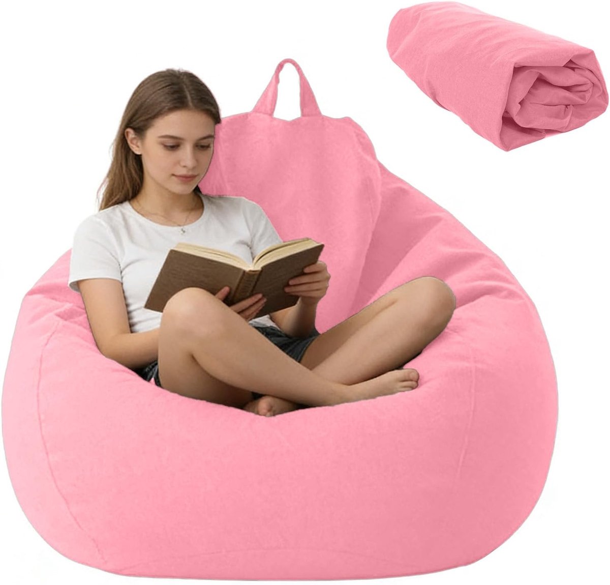 SnelShoppen - Zitzak Overtrek XL 100x120 cm Wasbaar Grijs Linnen-Katoenmix Bean Bag Stoel voor Volwassenen - Perfect voor Outdoor en Woonkamer