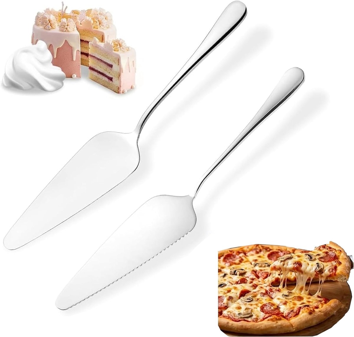SnelShoppen - 2-delige Cake Server Set van RVS, Taartservers voor Feesten, Keuken en Tuin, Stijlvol en Duurzaam, Perfect voor Gebak en Desserts