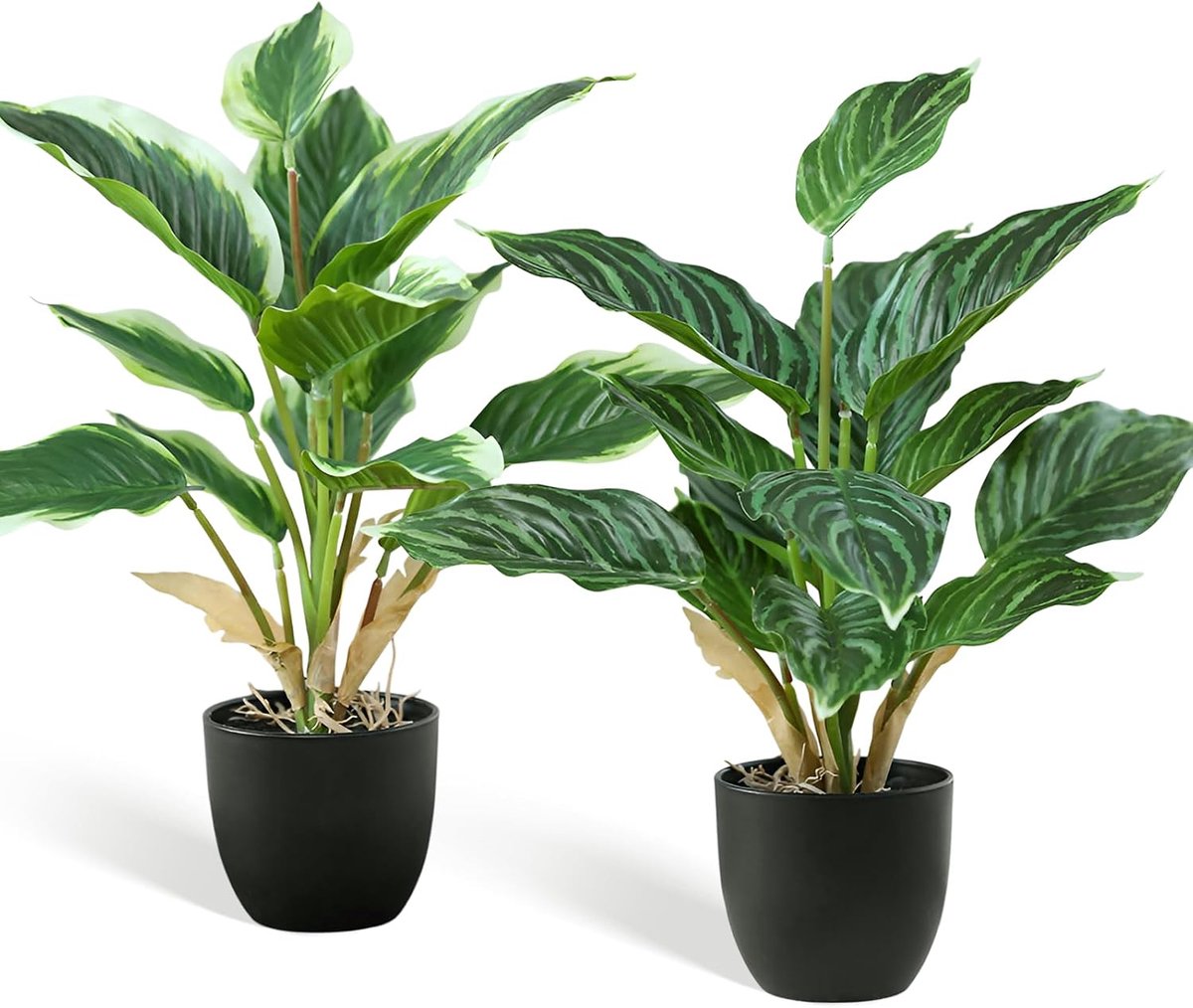 SnelShoppen - 2 stuks kunstplanten 42 cm - Realistische nepplanten in zwarte pot - Perfect voor badkamer, kantoor, woonkamer, café, balkon, decoratie
