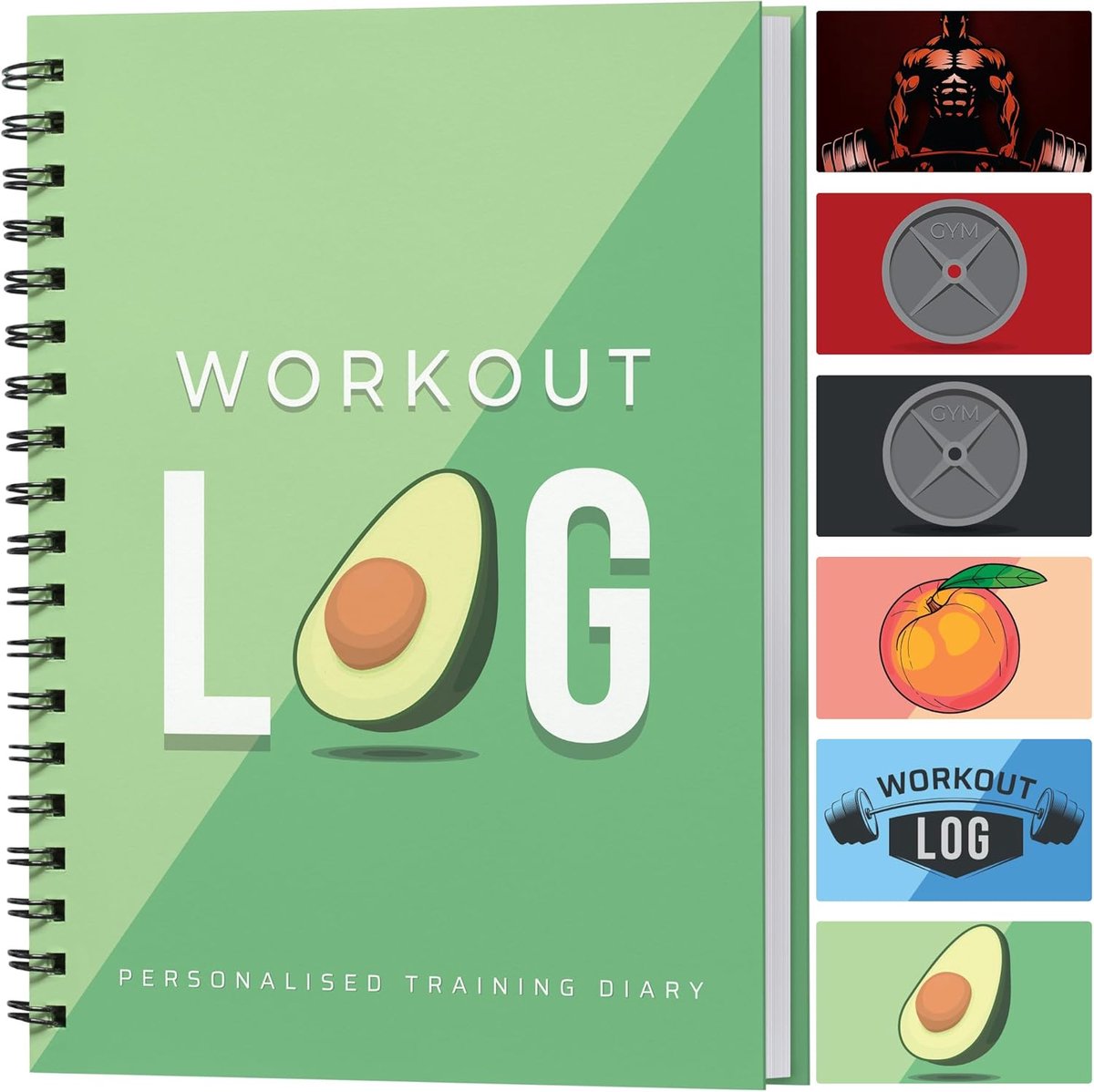 SnelShoppen - Fitness Log - Workout Planner A5 Formaat - Avo Groen - Dikkere Premium Cover - Trainingsjournal voor Bodybuilding en Doelen Stellen
