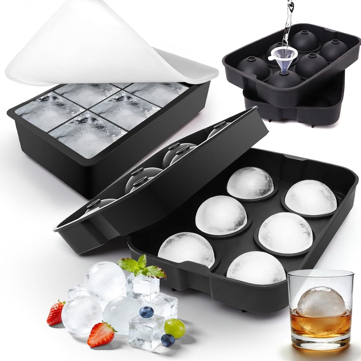 SnelShoppen - Silicone IJsblokjesvorm met Deksel, BPA Vrij, Makkelijk te Vormen, Grote IJsblokjes Tray voor Cocktails, Whisky, Bier, Sap en Dranken vo