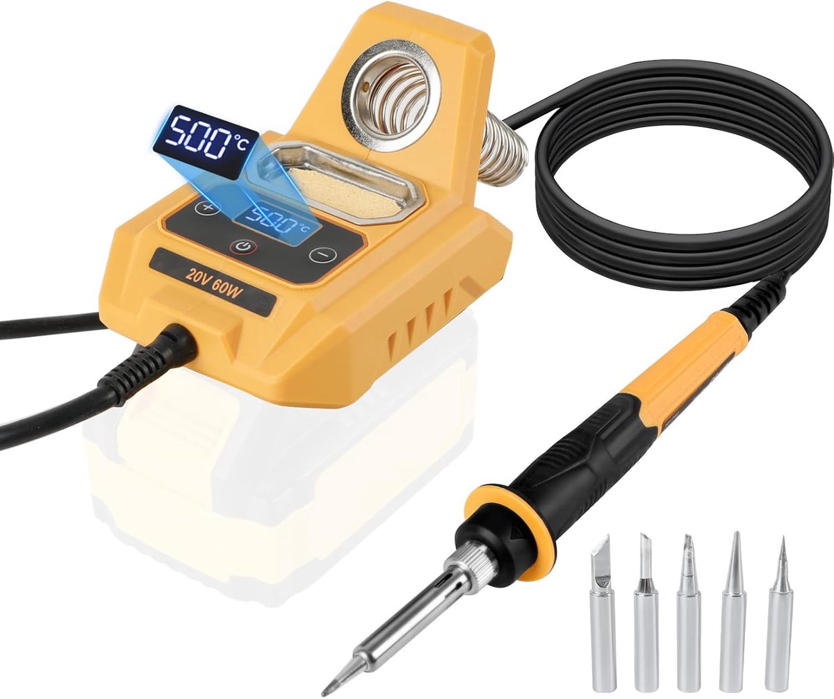 SnelShoppen - Draadloze Accu Loodgieter Set - Compatibel met 18V/20V Batterijen - Supersnel Verwarmend - Inclusief 5 Soldeertips voor DIY, Apparatuur