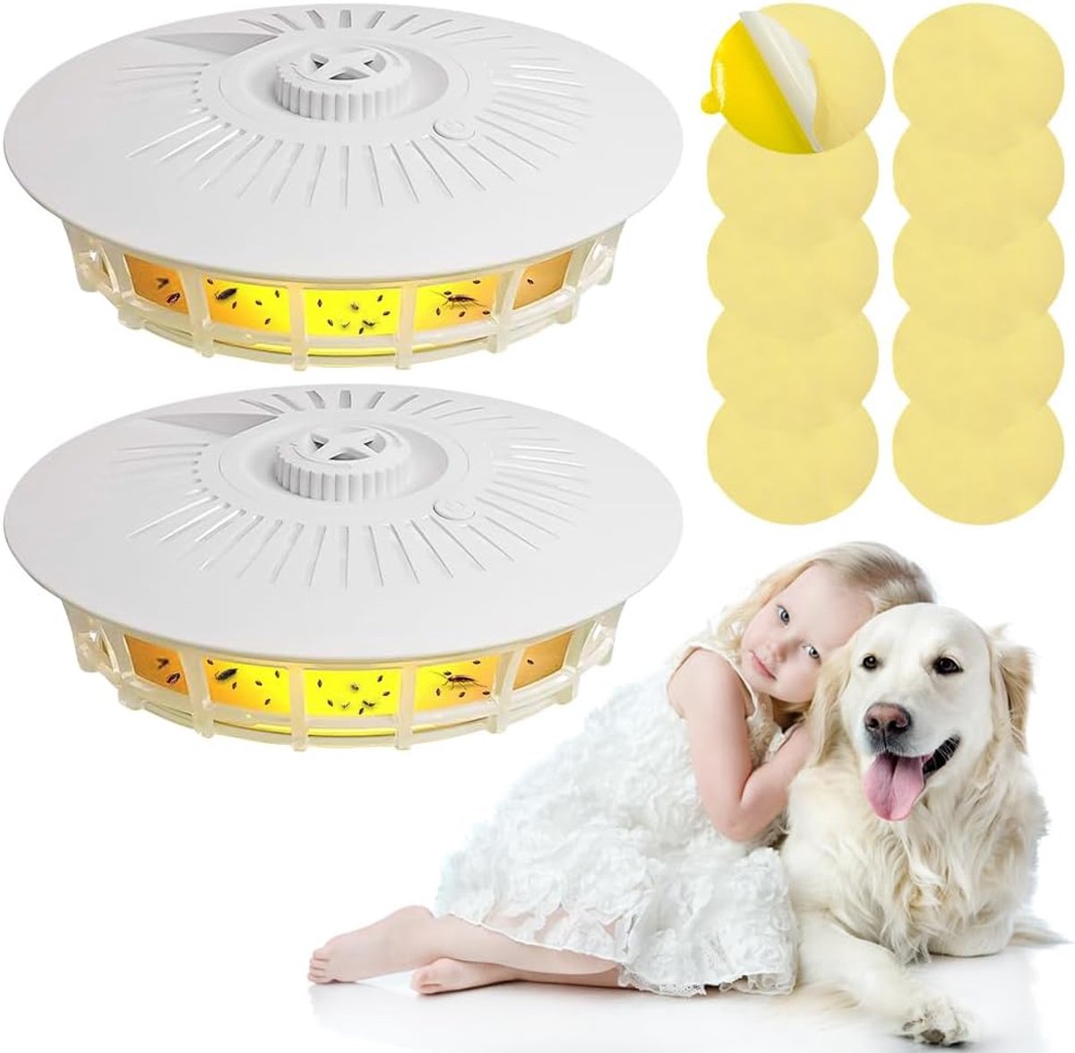 SnelShoppen - 2PCS Vlooienval voor Thuis, LED Vlooienlamp met Licht, Vlooienval met 10 Stickers, Effectieve Vlooienlamp voor Woonkamer, Slaapkamer, Ki