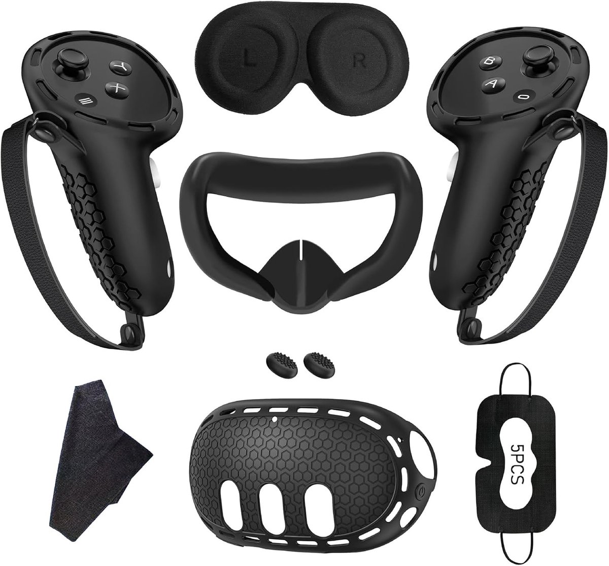 SnelShoppen - 7-delige Accessoires Set voor VR, Anti-Scratch Beschermhoes, Gezichtsmasker, Lenskap, Thumb Grips × 2, Oogmaskers × 5, Silicone, Bescher