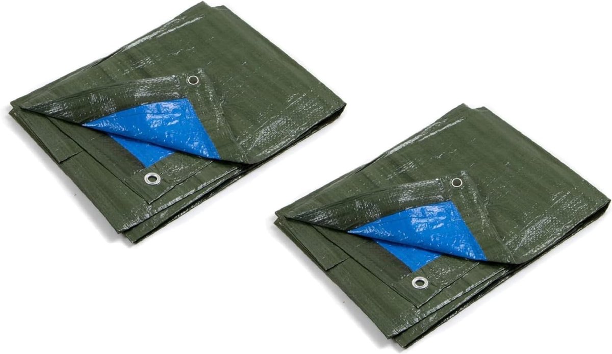 SnelShoppen - Kippen 6082K - Set van 2 Tarpaulins met Oogjes, Tweekleurig, 2 x 3 m, 90 g/m², Perfect voor Camping, Tuin en Buitenactiviteiten