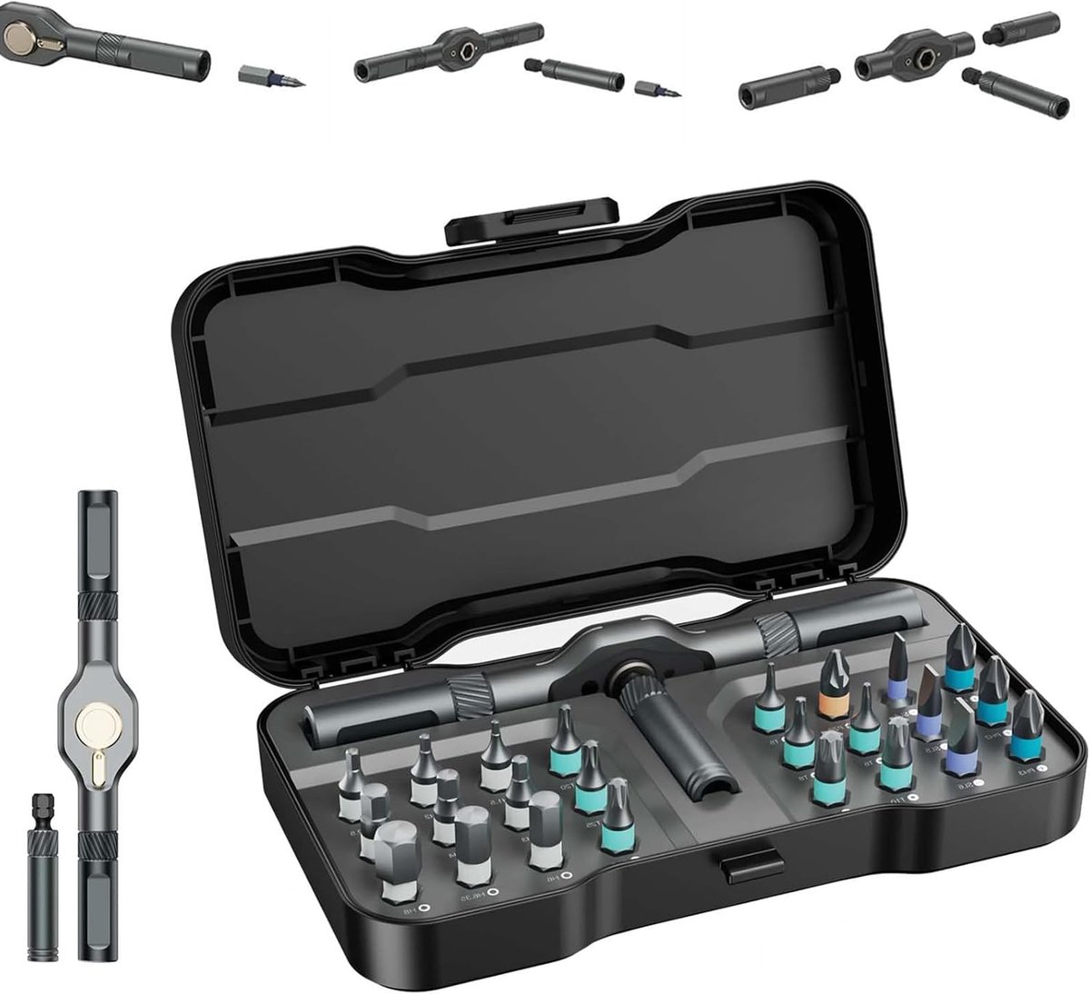 SnelShoppen - 24-in-1 Ratchet Screwdriver Set - Magnetische Schroevendraaier Set met Verwijderbare Handgreep - Voor Computer, Bril, Fiets, Horloge, Me