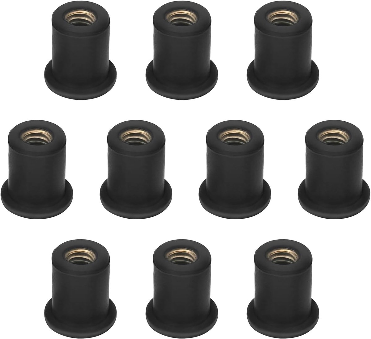 SnelShoppen - 10Pcs M6 Rubber Windshield Nuts met Messing Inzetstukken voor Motoren, Auto's en Kayaks - Weerbestendig en Duurzaam - Geschikt voor Dive