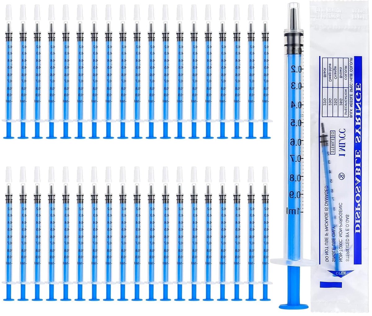40 Stuks 1ml Plastic Spuiten met Dop, Steriele Spuiten zonder Naald voor Het Meten en Voeden van Huisdieren