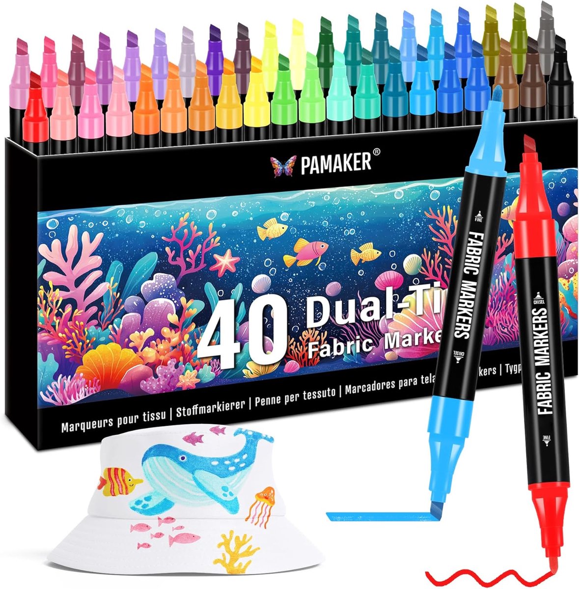 SnelShoppen - 40 Stuks Textiel Stiften Dual Tip - Wasmachinebestendig & Permanent voor T-Shirts, Stoffen Tassen, Schoenen en Meer - Niet Giftig voor K