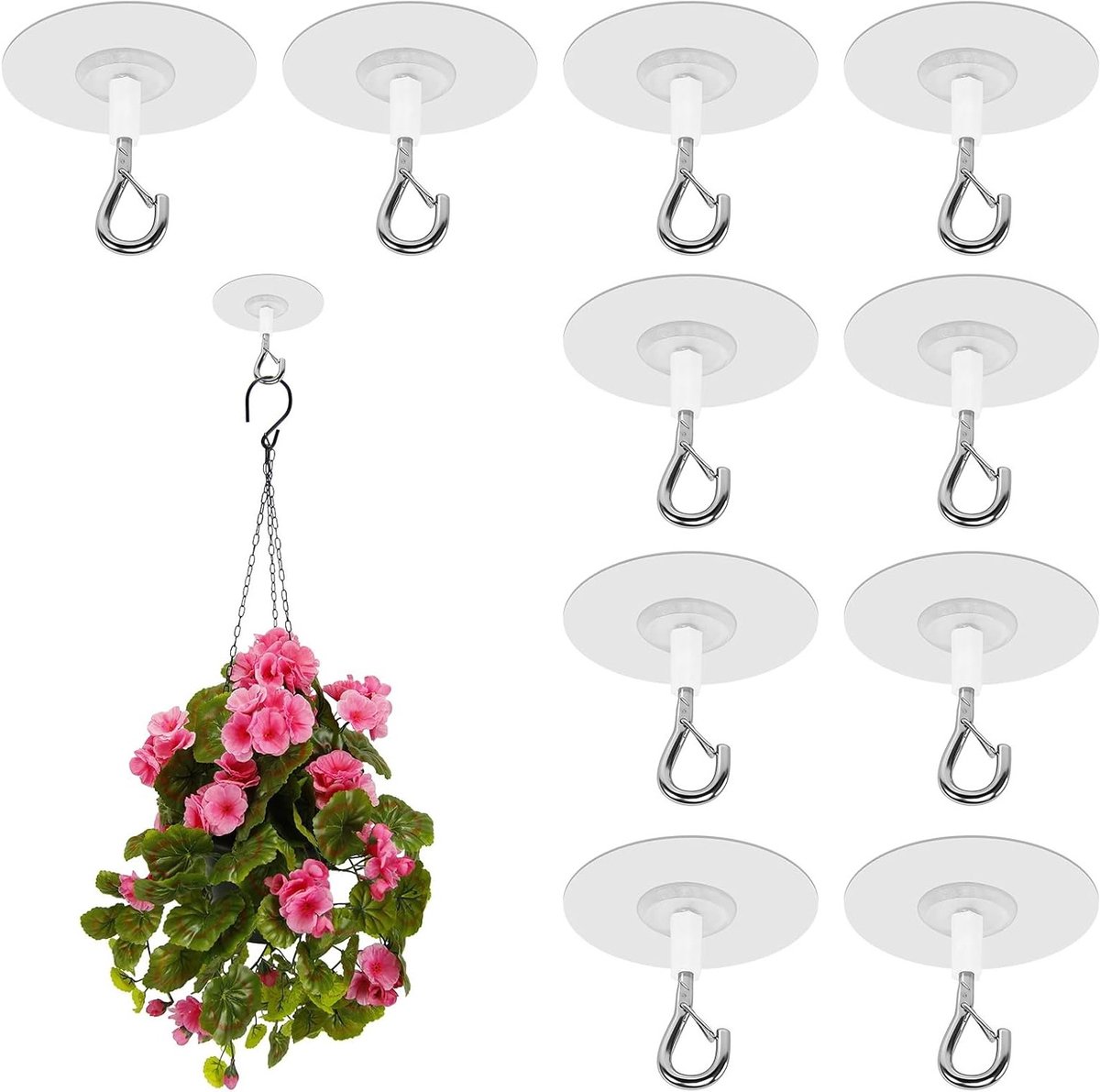 Set van 10 Sterke Zelfklevende Plafondhaken voor Gemakkelijk Bevestigen zonder Boren, Ideaal voor het Ophangen van Planten en Decoraties