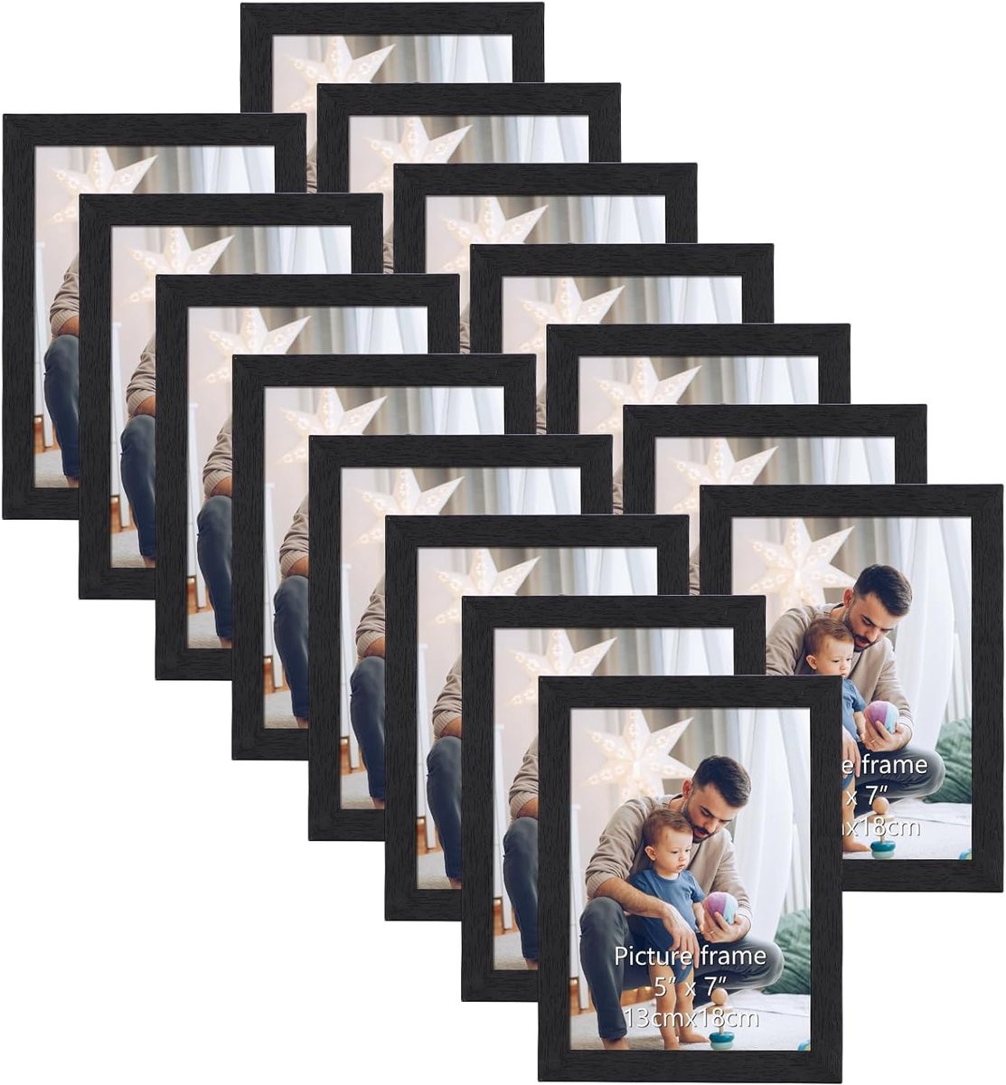 SnelShoppen - 15-delige Fotolijst Set 5x7 inch, Zwart Hout, Perfect voor Familie- en Reisfoto's, Klassiek Design voor Thuis en Kantoor
