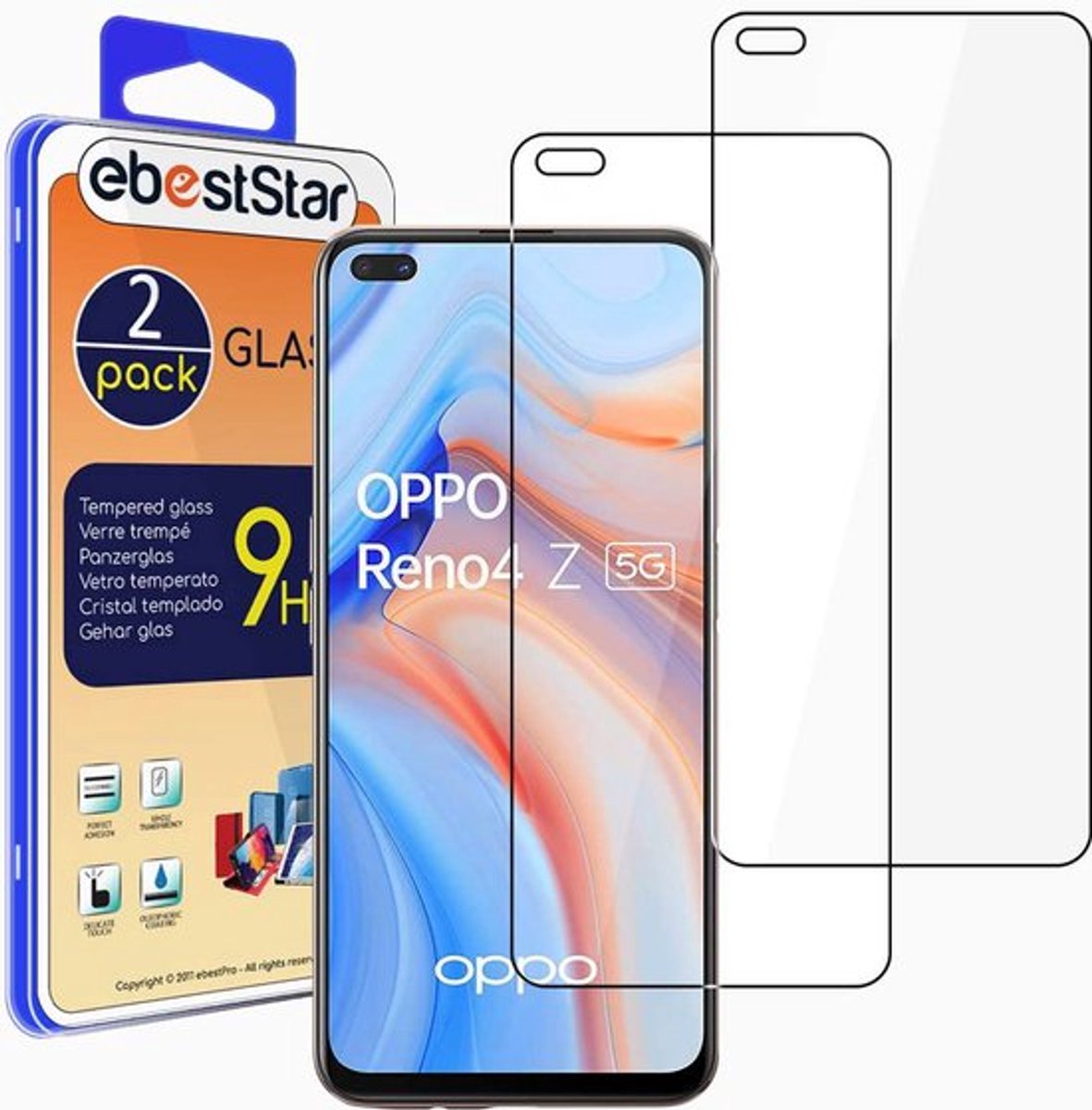 ebestStar - {2 Stuks} Gehard glas geschikt voor Oppo Reno4 Z 5G, Screen Protector Cover, Schermbeschermer Tempered Glass