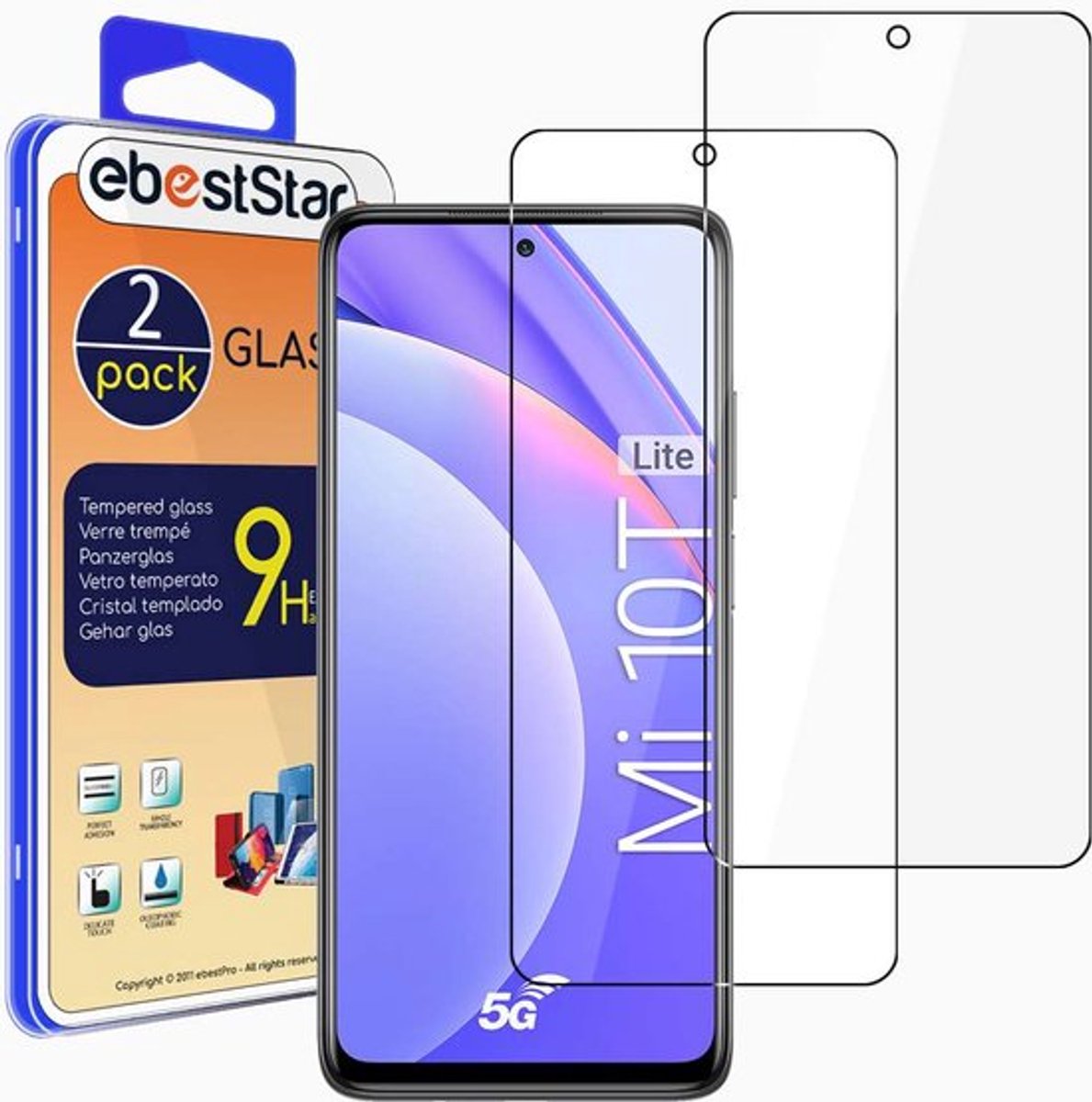 ebestStar - {2 Stuks} Gehard glas geschikt voor Xiaomi Mi 10T Lite 5G, Screen Protector Cover, Schermbeschermer Tempered Glass