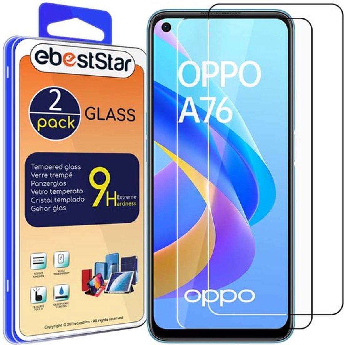ebestStar - {2 Stuks} Gehard glas geschikt voor Oppo A76, Screen Protector Cover, Schermbeschermer Tempered Glass