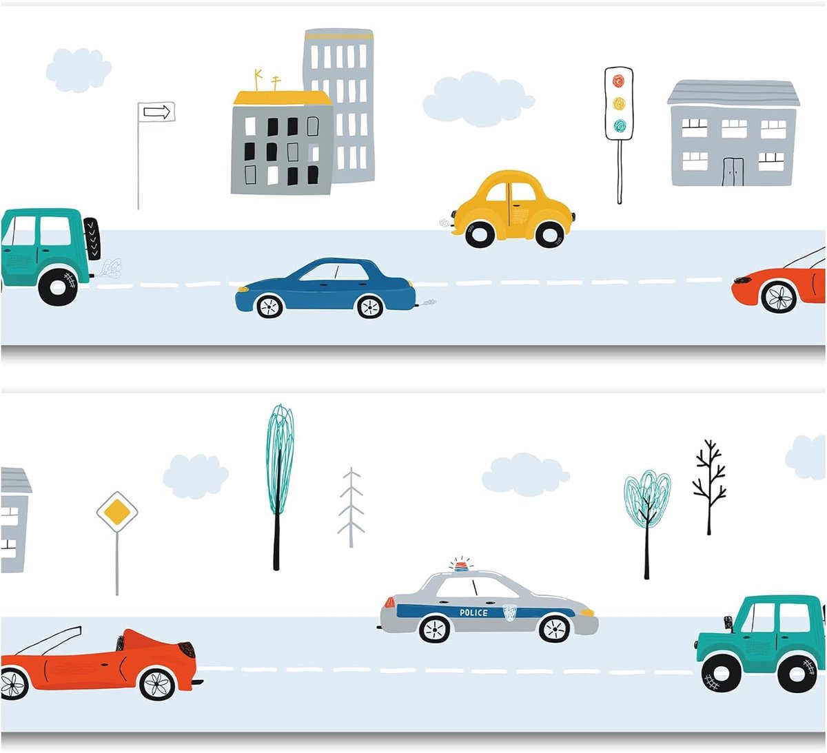 SnelShoppen - Wandborder 15cm x 200cm voor Kinderkamer Decoratie, Zelfklevende Muurstickers voor Jongens en Meisjes, Auto's Thema, Hoogwaardige PVC