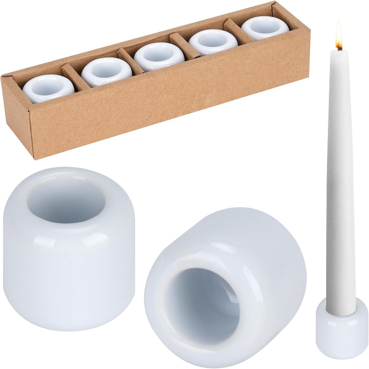 SnelShoppen - Ceramic Candle Holders Set van 5 - Wit - Hoogwaardige Keramische Kaarsenstandaards met 1.8 cm Gat - Perfect voor Woonkamer, Bruiloften,