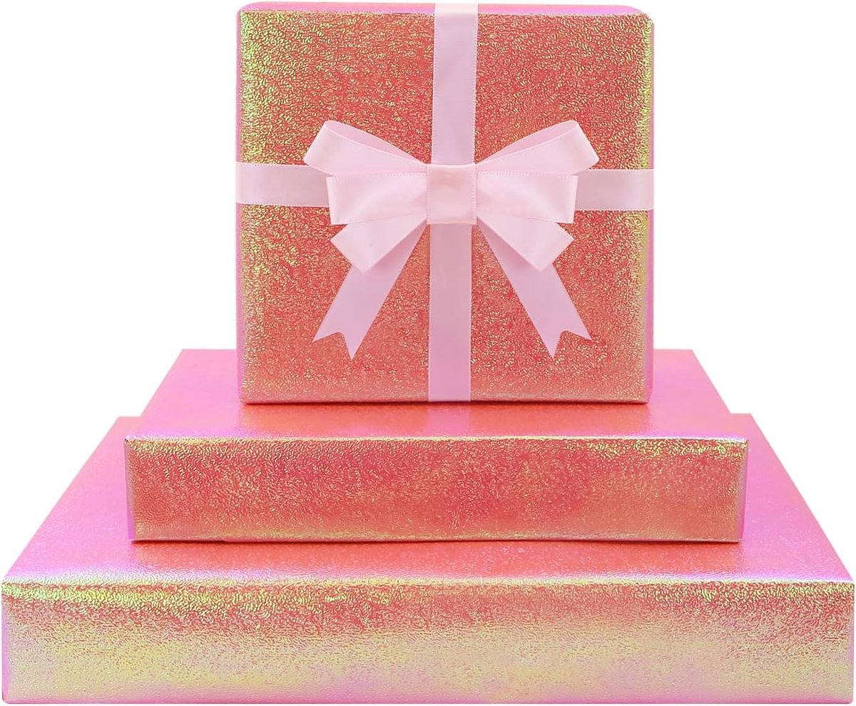 SnelShoppen - Holografisch Cadeaupapier Roze - 4 Vellen Iridescent Glitter Cadeaupapier voor Verjaardag, Baby Shower, Bruiloft, Kerst, Feest - 20x28 I