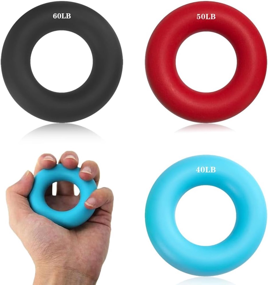 SnelShoppen - 3 Stuks Grip Trainer Ringen - 60LB/50LB/40LB Vinger Trainer - Silicone Handgreep Versterker voor Spiertraining - Ergonomisch en Duurzaam