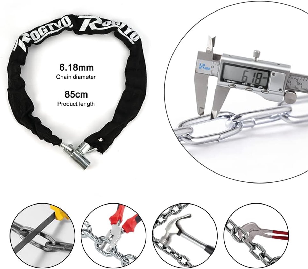 SnelShoppen - Fietslot 85 cm - Stalen Kettingslot met Sleutel - Diefstalbeveiliging - Hoog Veilig - Robuust en Duurzaam - Waterdicht voor Fietsen en M