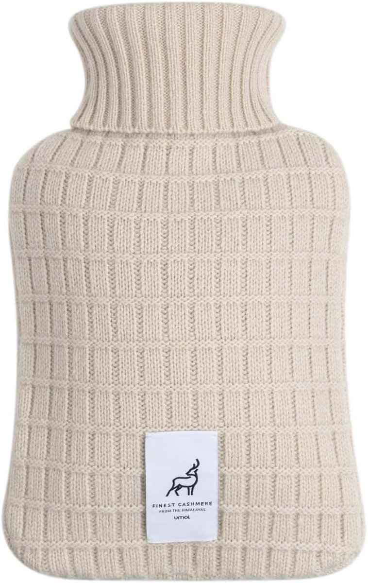 SnelShoppen - Luxe 100% Kasjmier Warmwaterkruik met Gebreide Hoes in Blokpatroon - Decoratieve Buikfles voor Thuis, Verwennerij, Koudweersituaties, El