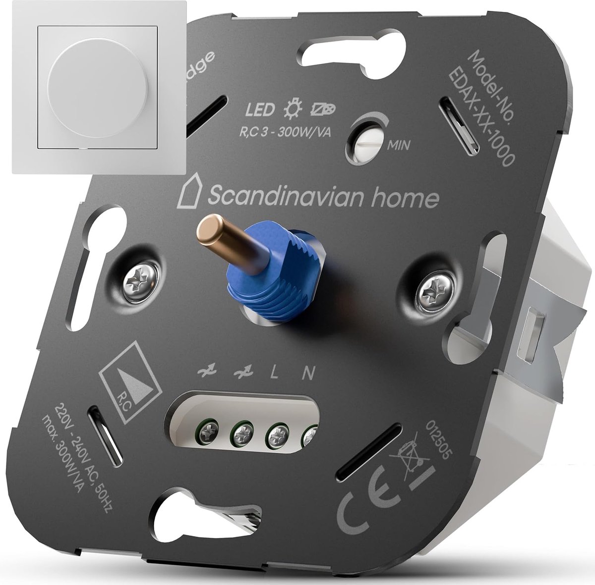 Thijox - LED Dimmer Schakelaar 3-300W VA - Universele Inbouw Draaidimmer voor Dimbare LED- en Halogeenlampen - Faseafsnijding - Afdekplaat Wit - Stand