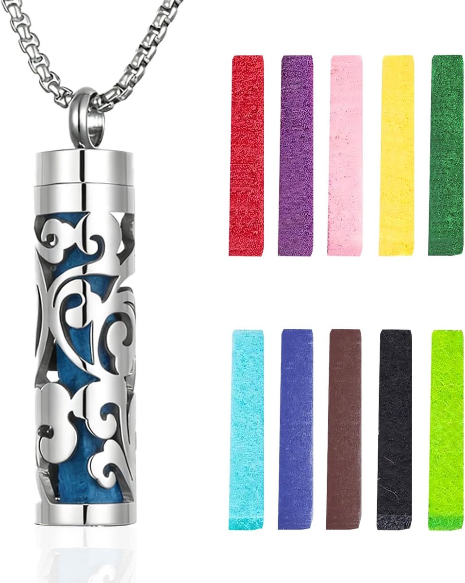 SnelShoppen - Essential Oil Diffuser Necklace - RVS Aromatherapie Sieraad met 10 Geurmatten voor Dames en Heren - Perfect voor Ontspanning en Wellness