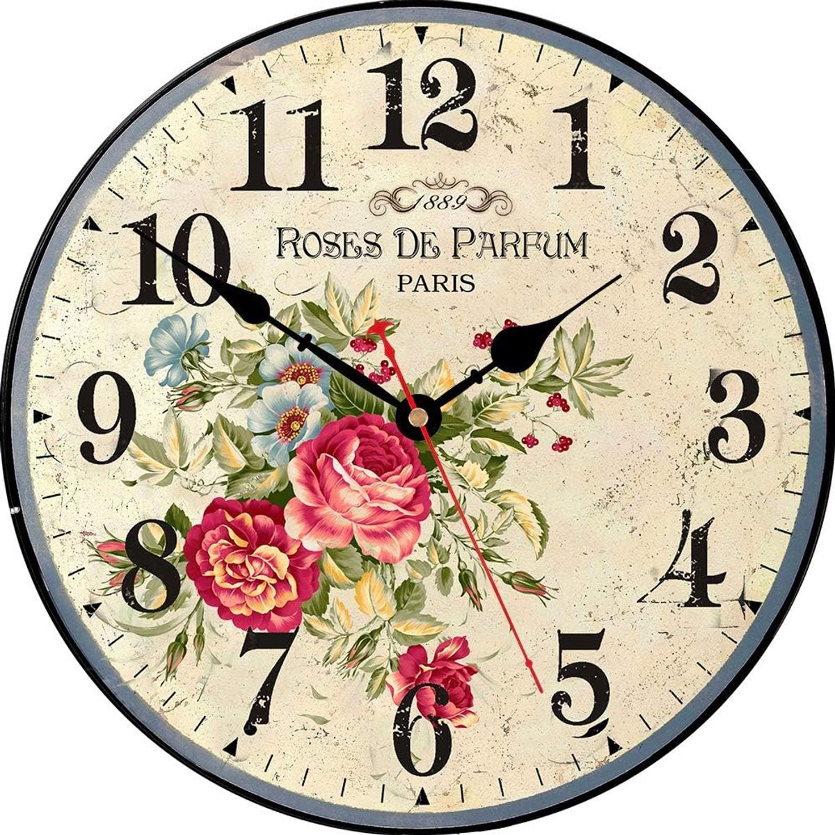 SnelShoppen - 20cm Stille Wandklok Zonder Tikken - Batterij Aangedreven - Arabische Cijfers - Bloemendesign - Vintage Decoratie voor Woonkamer, Slaapk