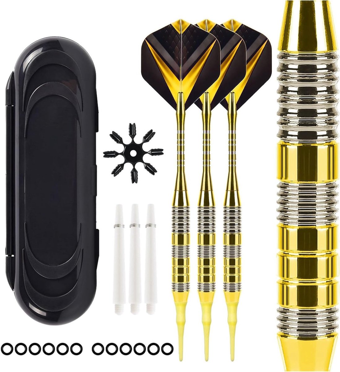 Set van 3 professionele dartpijlen met plastic punt, kleurrijke aluminium behuizing en opbergdoos voor dartshooting