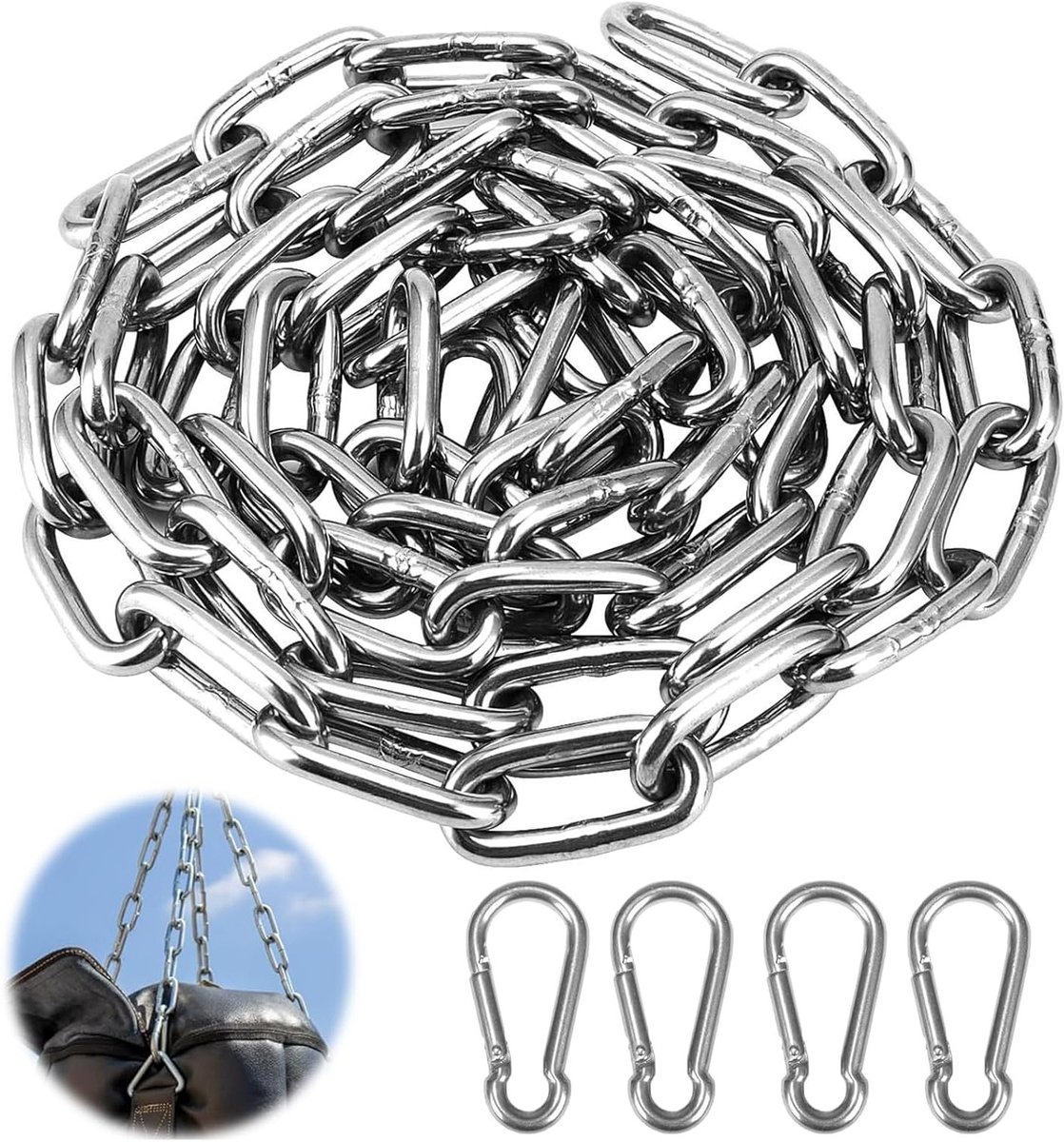 Roestvrijstalen Ketting 3 mm - 2 m Verlengketting met Karabijnhaak voor Honden en Tuinaccessoires