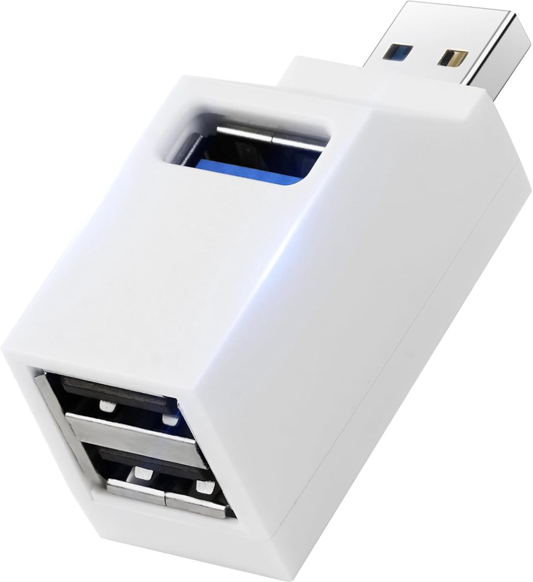 SnelShoppen - Mini USB Hub - Draagbare Multi-USB Adapter (1x USB 3.0, 2x USB 2.0) voor Laptop, USB Flash Drive, Mobiele Harde Schijf en Meer, Wit